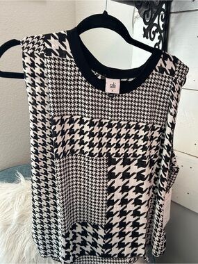 New Complete Black & White Houndstooth Patchwork Sleeveless Top